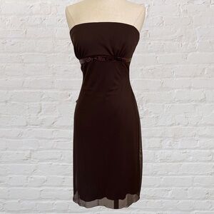 B Darlin brown strapless cocktail dress with sequin details below the chest